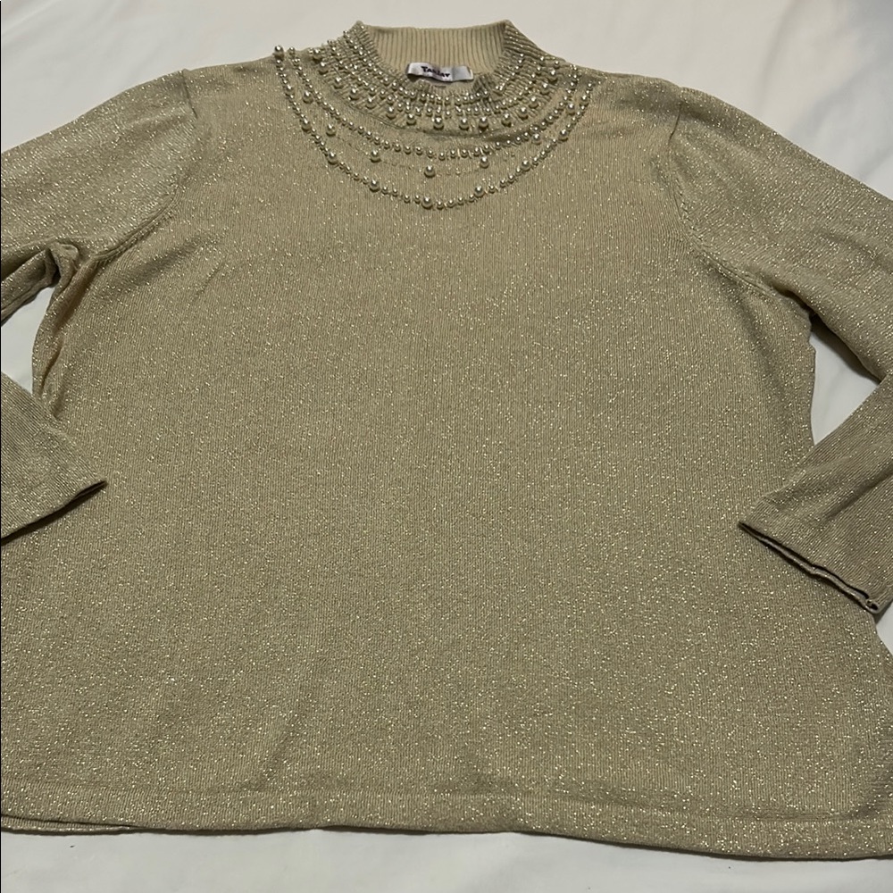 TanJay Gold Beaded Sweater size XL